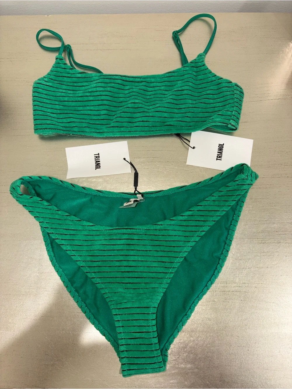 triangl swimwear Green Ribbed Bikini Set